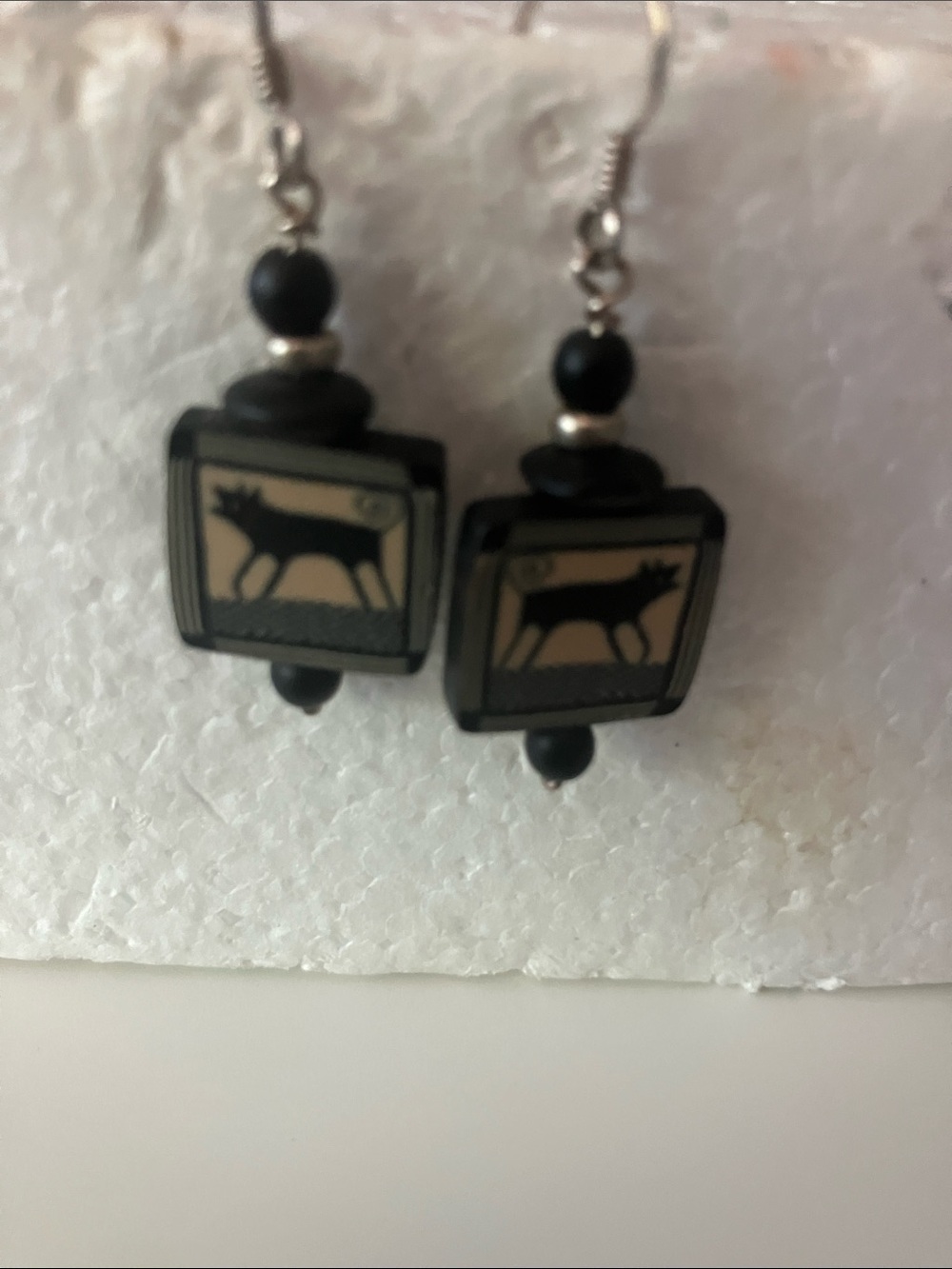 Black Wolf Motif Drop Earrings Animal Silhouette